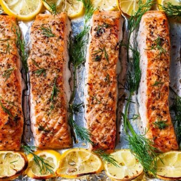 lemon dill salmon on sheet pan