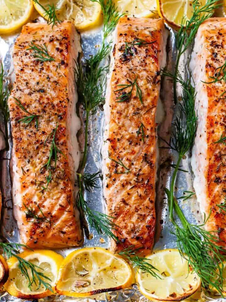lemon dill salmon on sheet pan