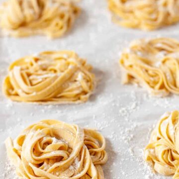 Fresh fettuccini pasta nests