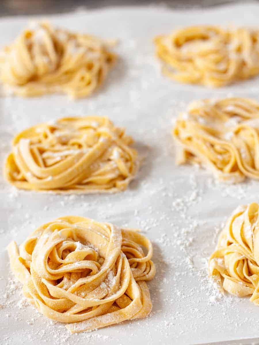 Fresh fettuccini pasta nests