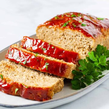 sliced turkey meatloaf on platter