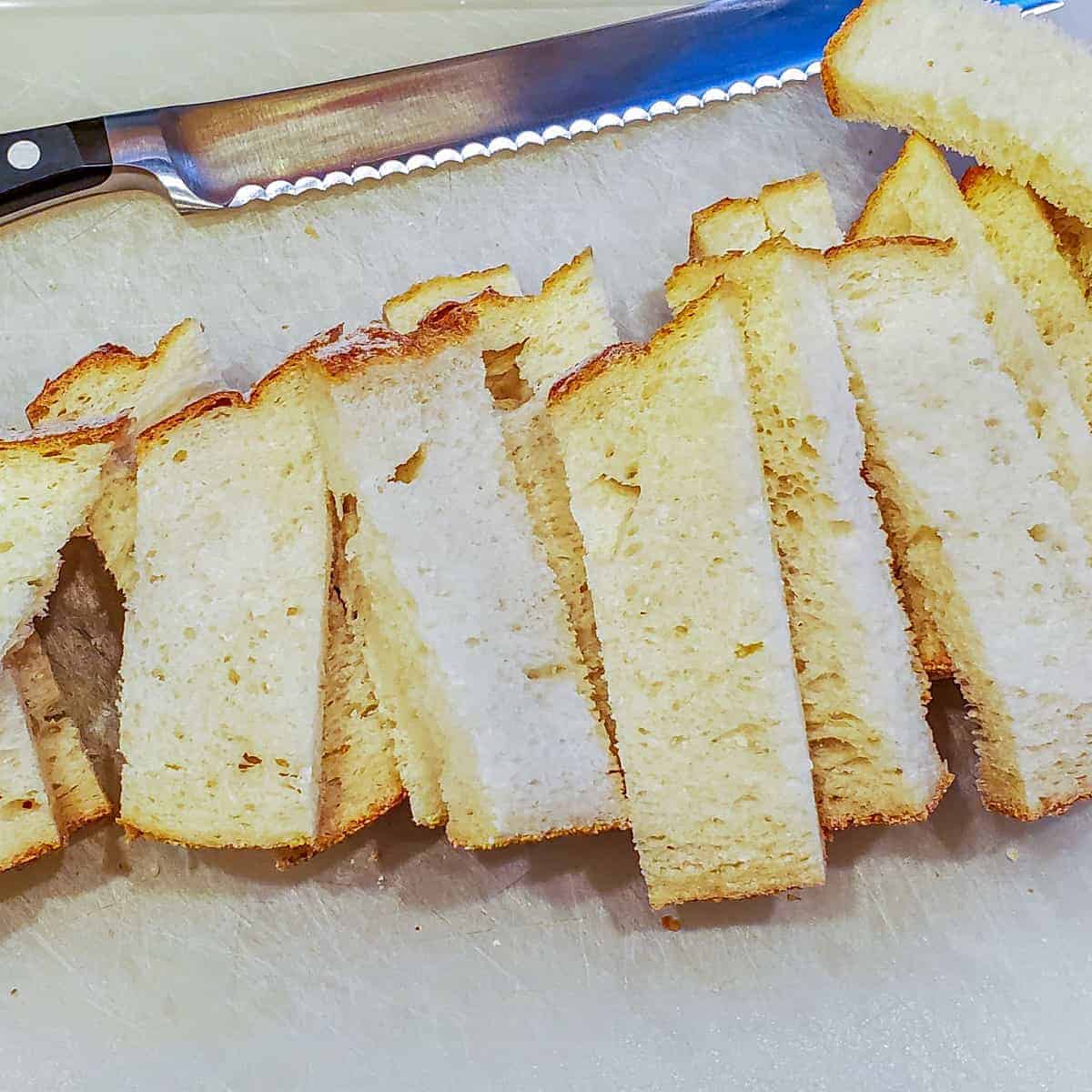 Bread sliced into strips for French toast sticks