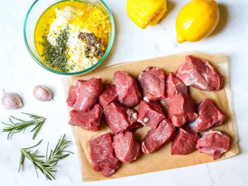 Greek Yogurt Marinated Lamb Kebabs - Dishes With Dad