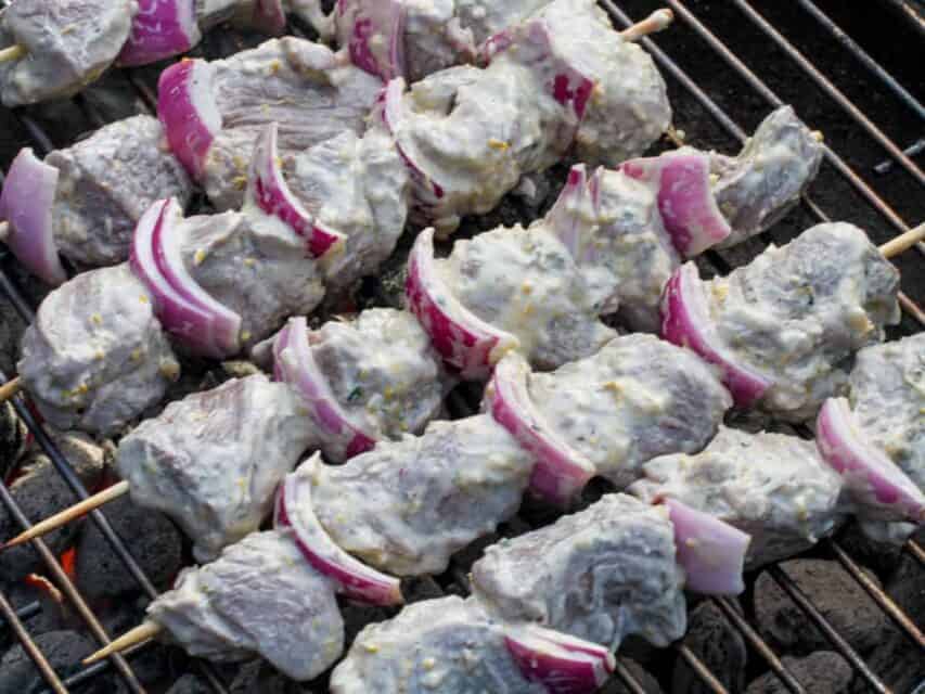 Greek Yogurt Marinated Lamb Kebabs - Dishes With Dad