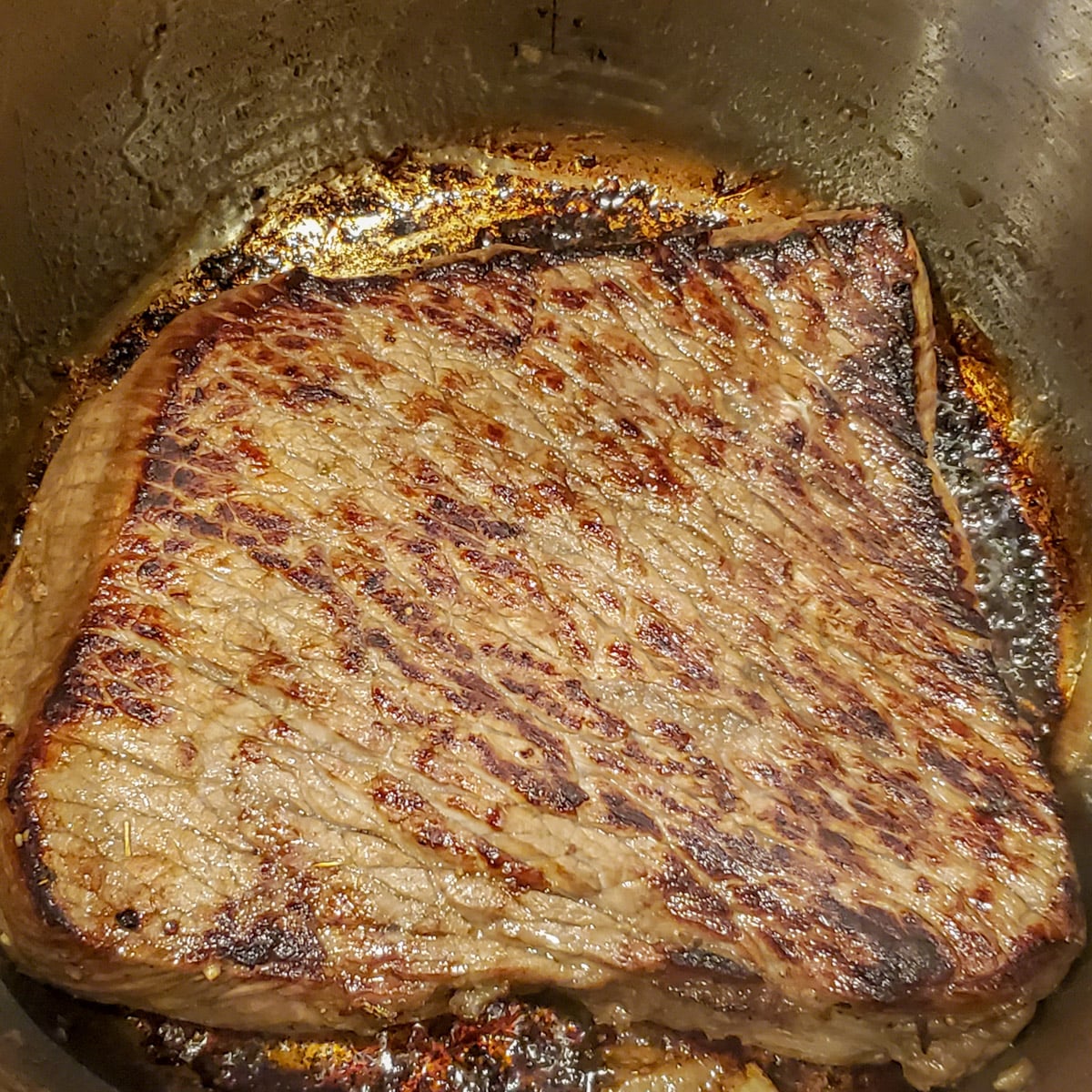 Seared beef in an Instant Pot.