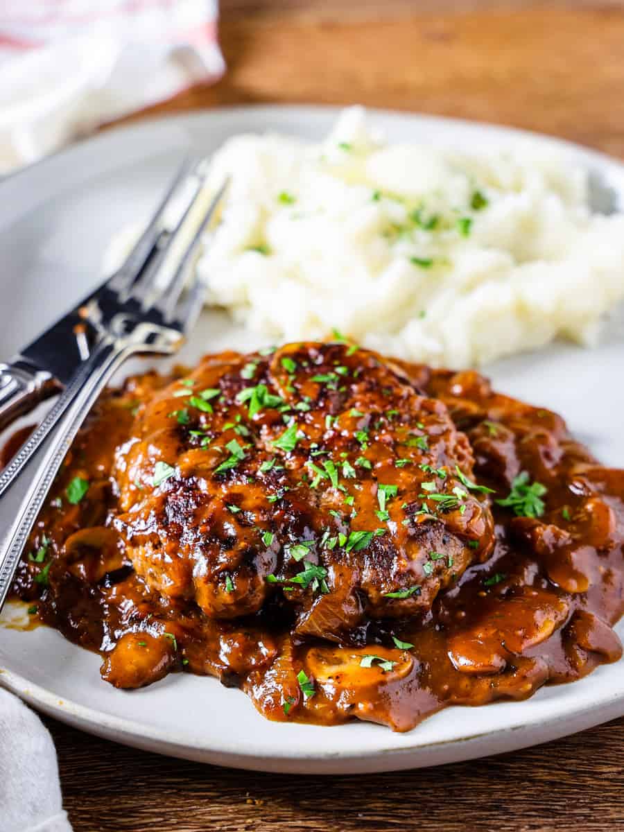 Easy Salisbury Steak with Mushroom Gravy - Dishes With Dad