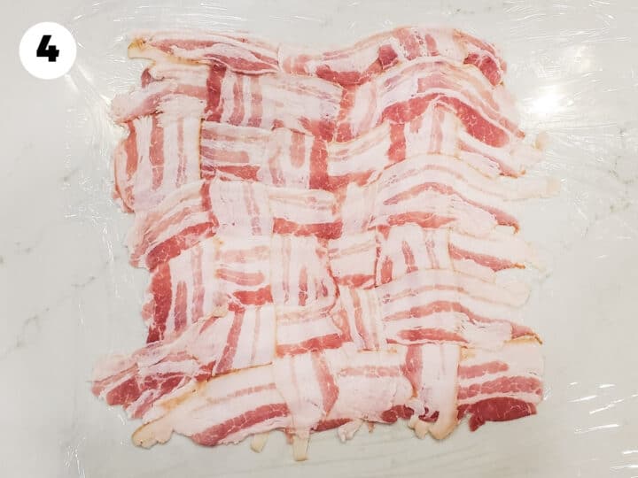 The completed bacon weave is shown after rolling with a rolling pin.