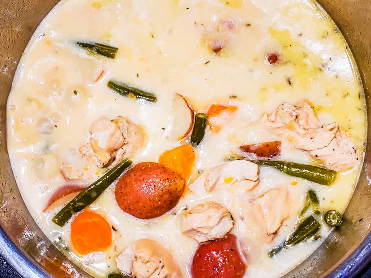 Chicken Stew shown in an Instant Pot after cooking.