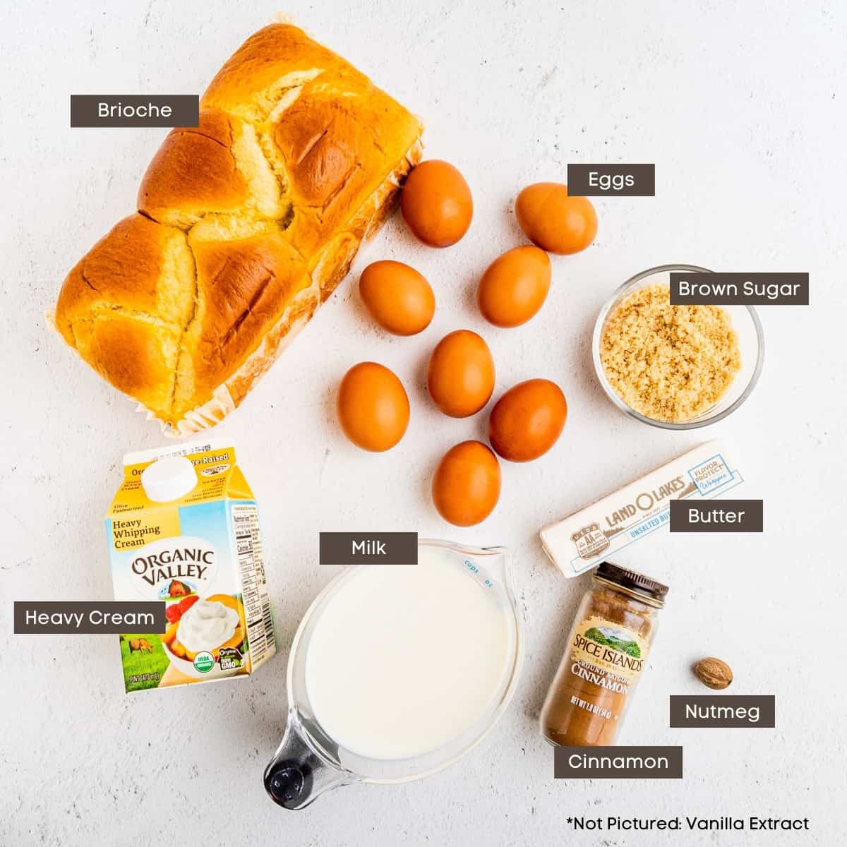 Ingredients for baked French toast set out on a counter.