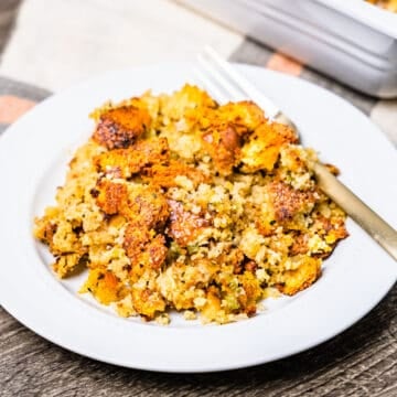 A plate of Southern cornbread dressing.