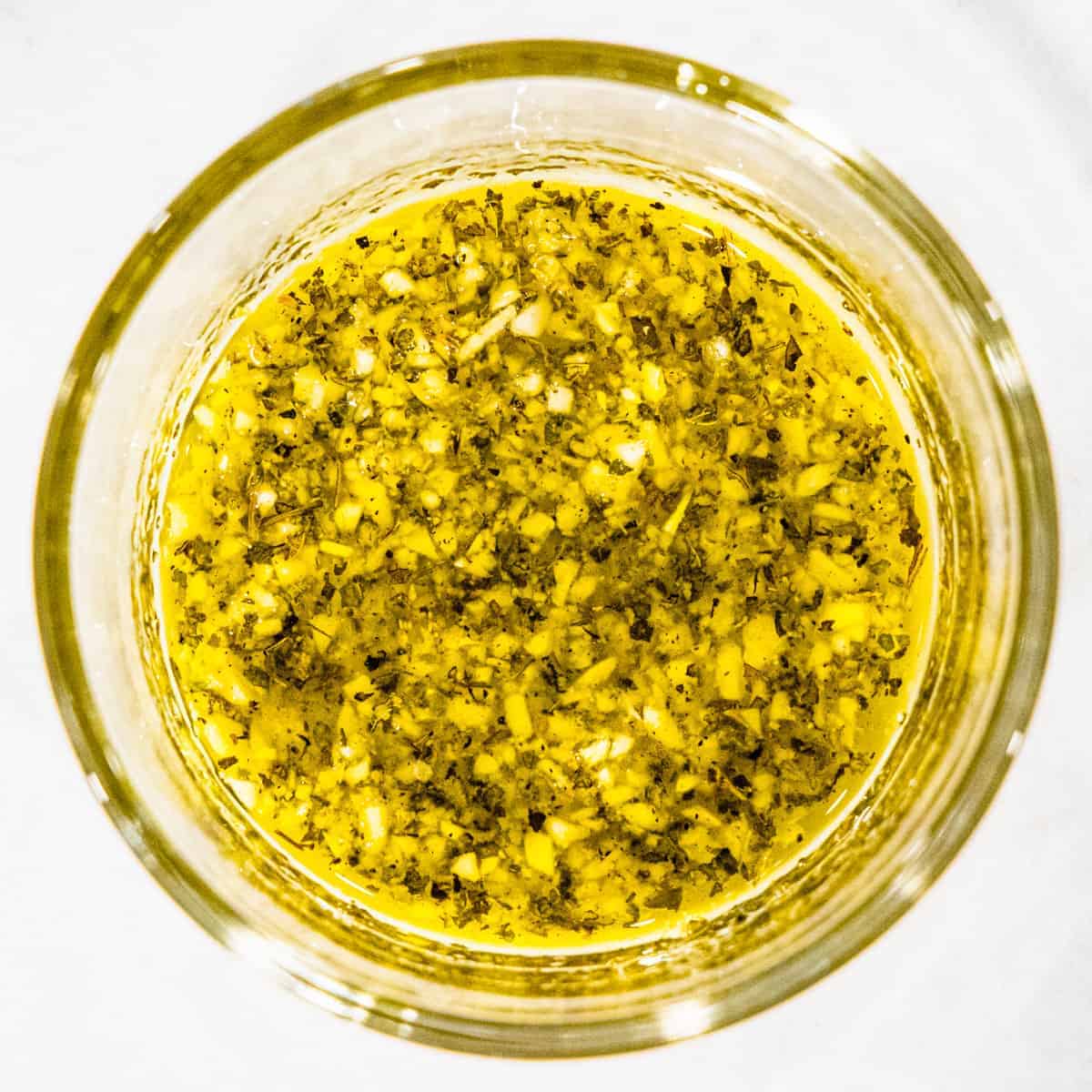 Lemon garlic marinade in bowl.