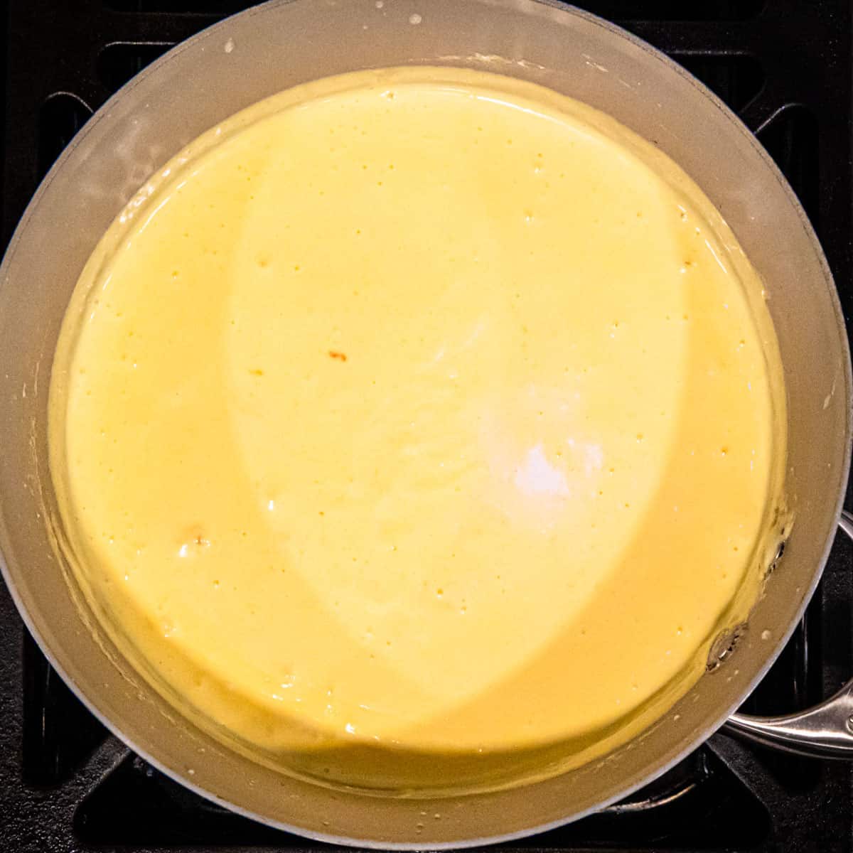 Cheese sauce for macaroni and cheese in a pot. 