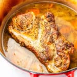 A pork roast in a Dutch oven.