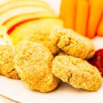 Homemade chicken nuggets on a plate.