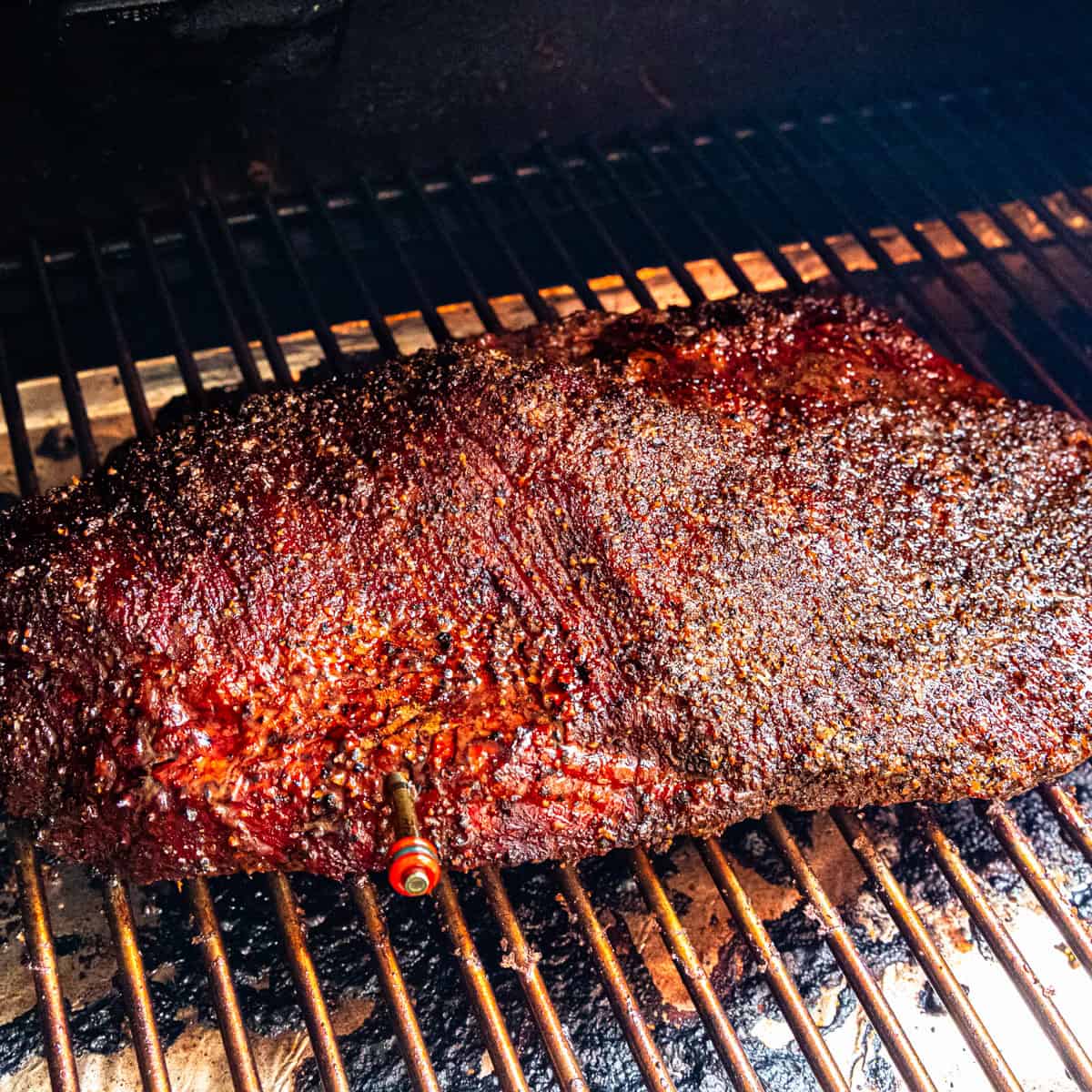 Cooked brisket in a smoker