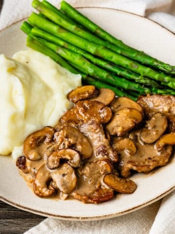 A plate of veal marsala.