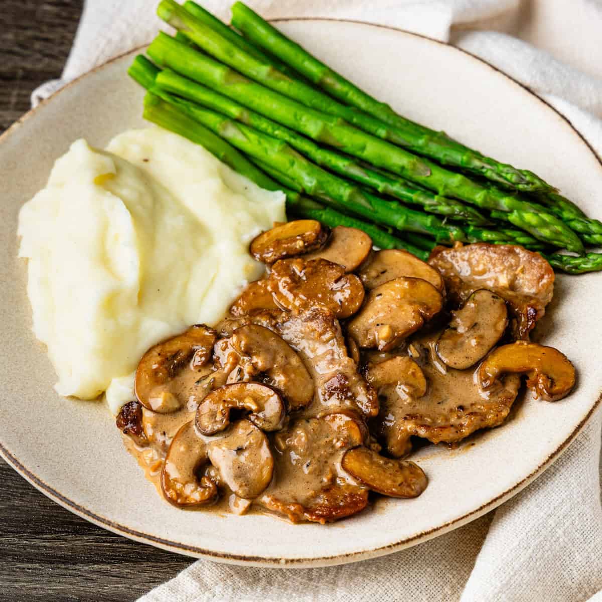 A plate of veal marsala.