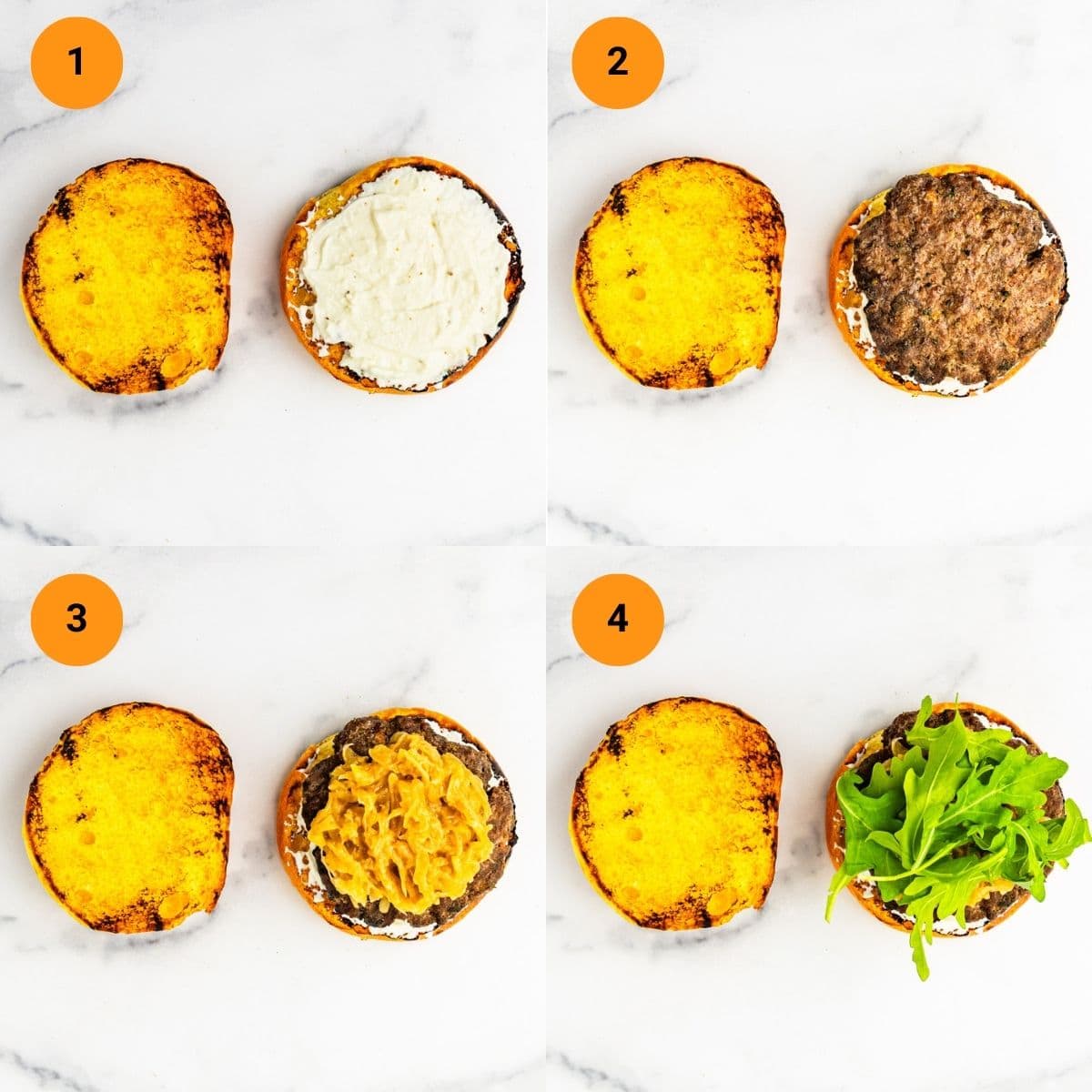 Graphic showing steps to assemble the lamb burger.