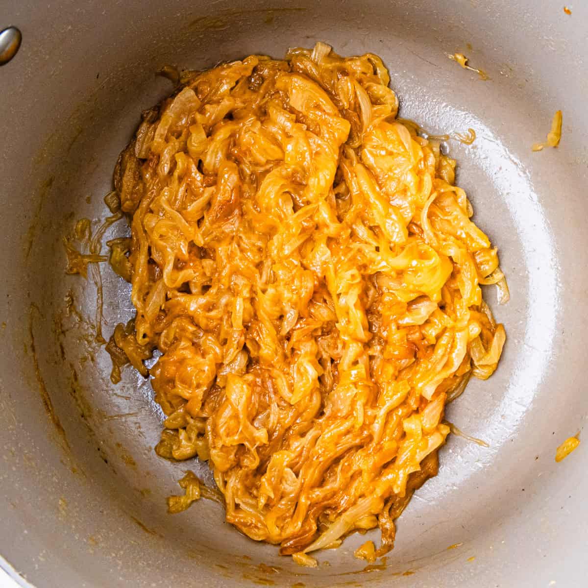 Caramelized onions in a pan.
