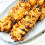 Chicken Kabobs on a platter.